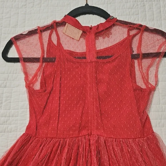 Elegant Coral Dress with Floral Embroidery